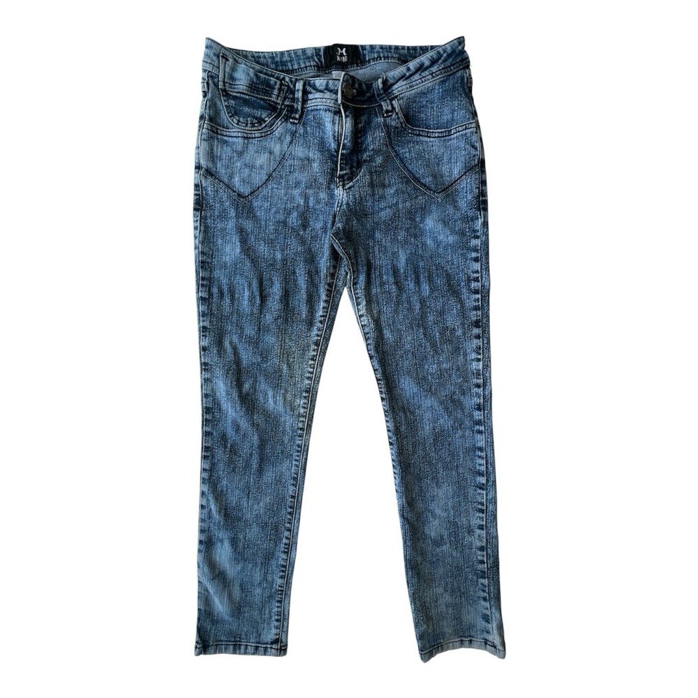 Mudd Jeans 30 Y2K Womens Acid Wash Denim Embroidered Hearts Distressed Tapered